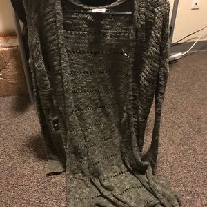 Long olive green knit sweater